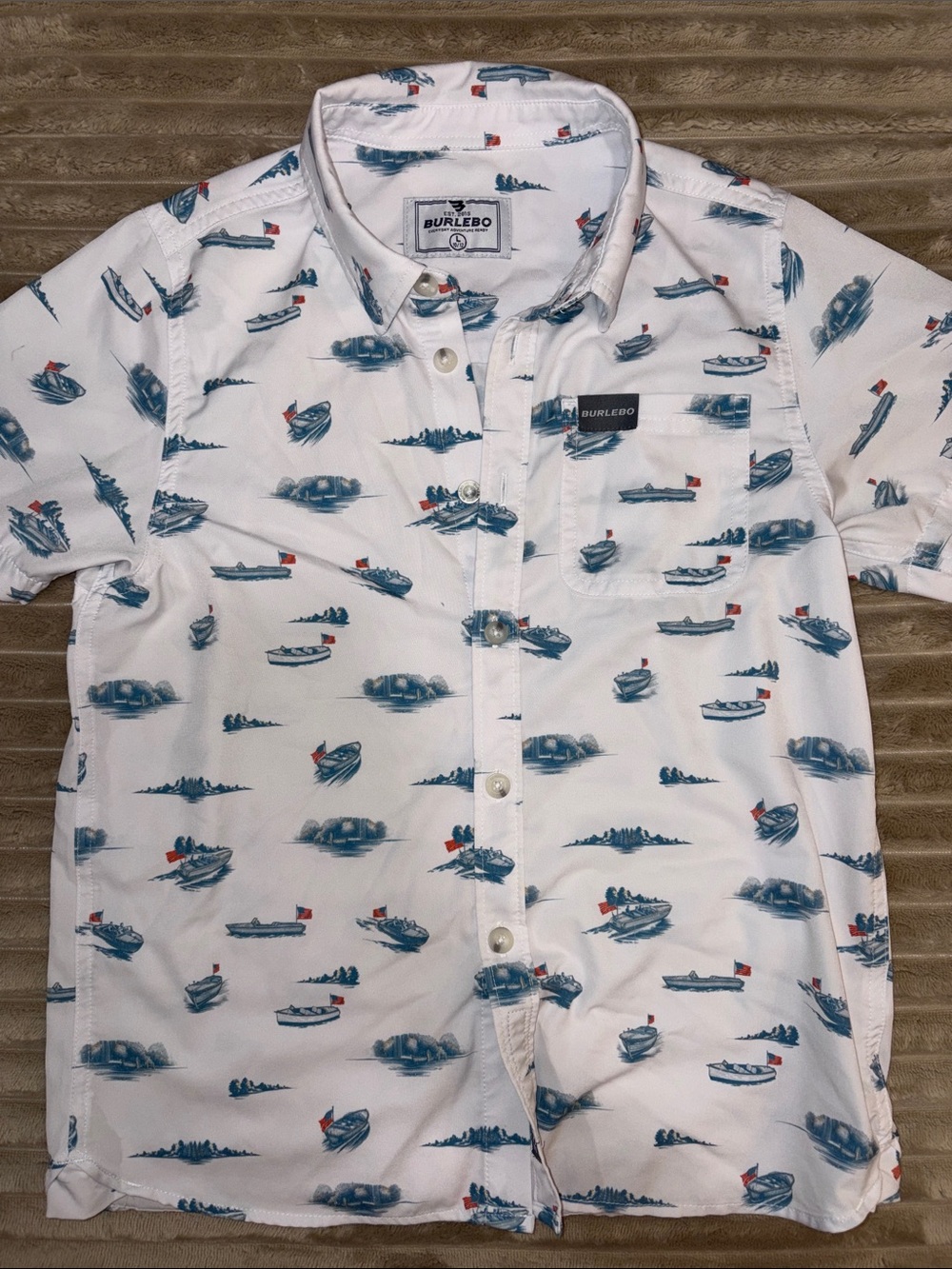 BURLEBO youth performance button down large 10/12 lake weekend